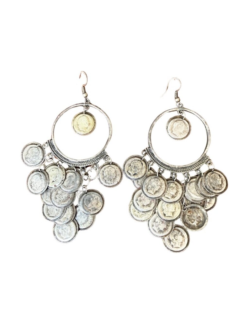 Silver Coin Chandelier Earrings — Boho Gypsy Dangle